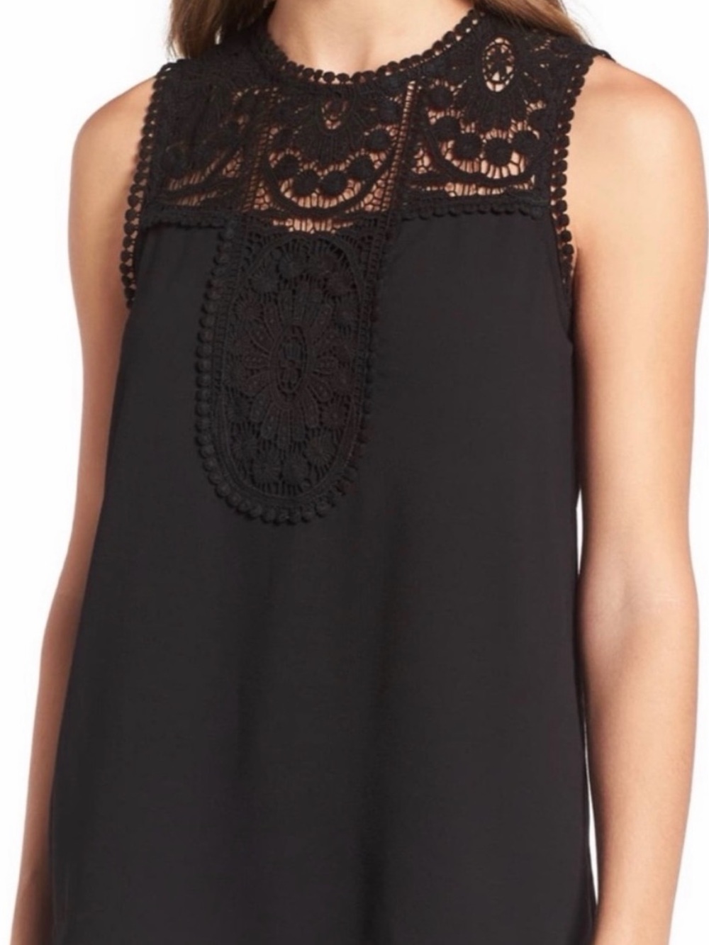 Halogen Black Sleeveless Crochet Yoke Blouse- NWT